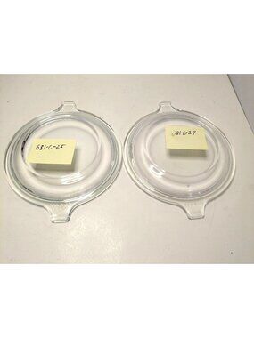 Two Clear Glass Replacement Lids With Handles 681-C-25 & 681-C-28 Approx 5.5"